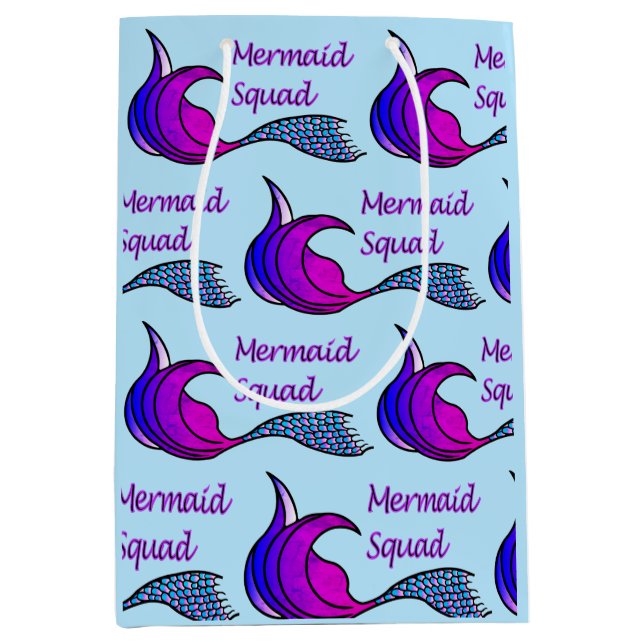 Mermaid Squad lila och blå stjärt på presentpåse (Framsidan)