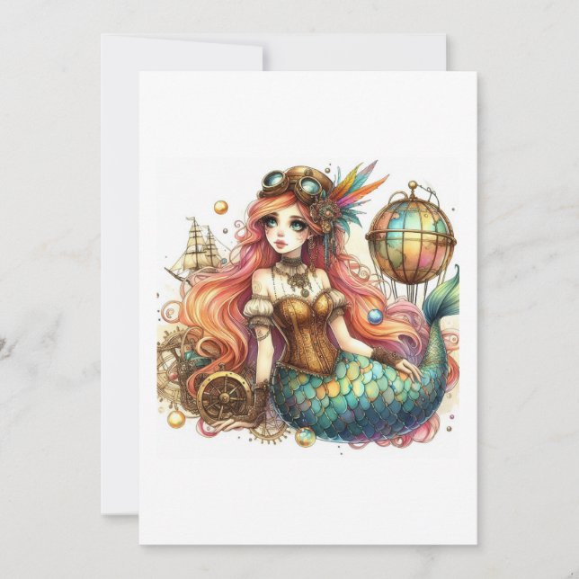 mermaid steampunk inbjudningar (Framsida)