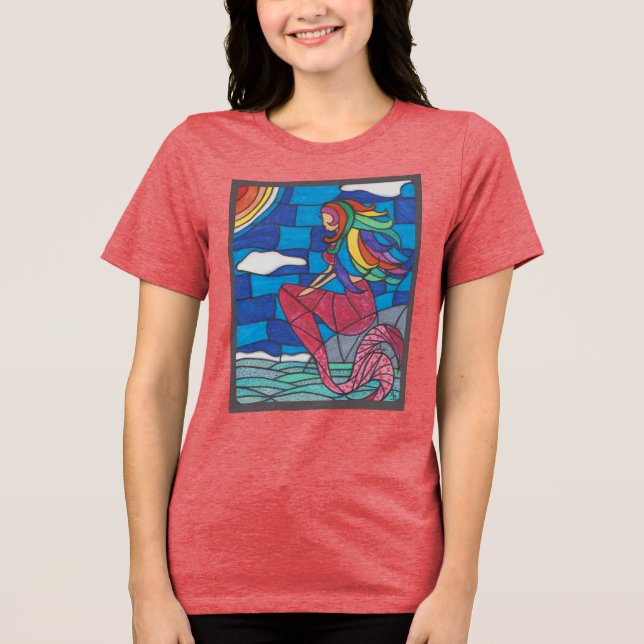 Mermaid T Shirt With Stained Glass Style Artwork (Framsida)