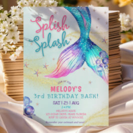 Mermaid Tail Glitter 3rd Birthday Invitation Inbjudningar