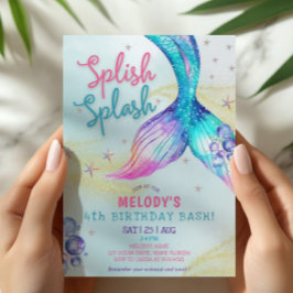 Mermaid Tail Glitter 4th Birthday Invitation Inbjudningar