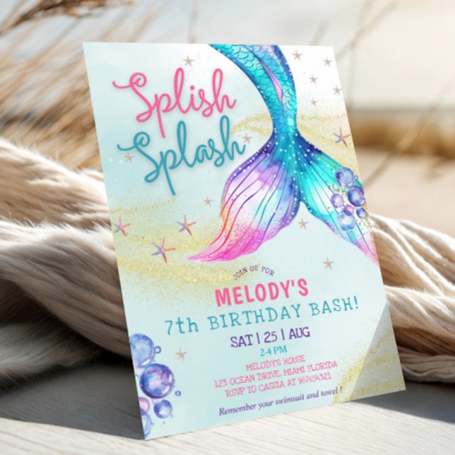 Mermaid Tail Glitter 7th Birthday Invitation Inbjudningar (Skapare uppladdad)