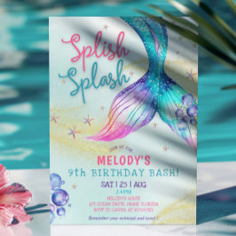 Mermaid Tail Glitter 9th Birthday Invitation Inbjudningar