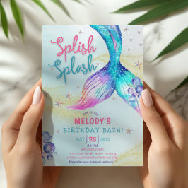 Mermaid Tail Glitter Splish Splash födelsedag Inbjudningar