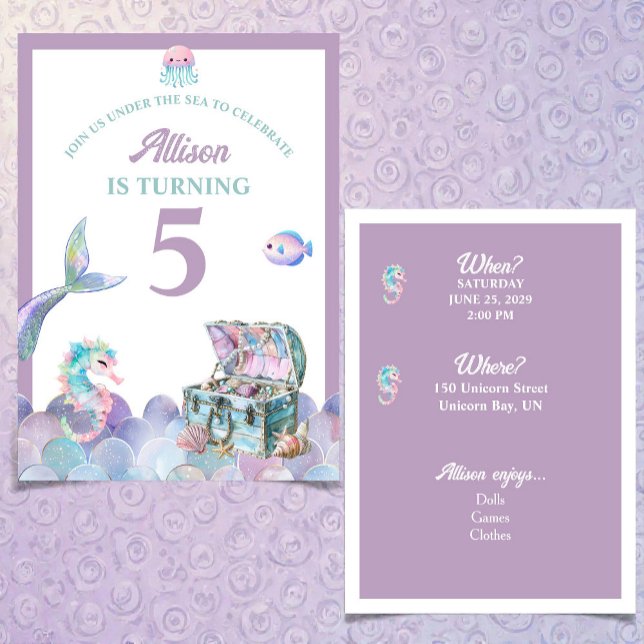 Mermaid Tail Purple Girly Birthday Invitation Inbjudningar (Skapare uppladdad)
