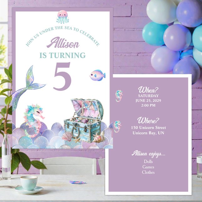 Mermaid Tail Purple Girly Birthday Invitation Inbjudningar (Skapare uppladdad)
