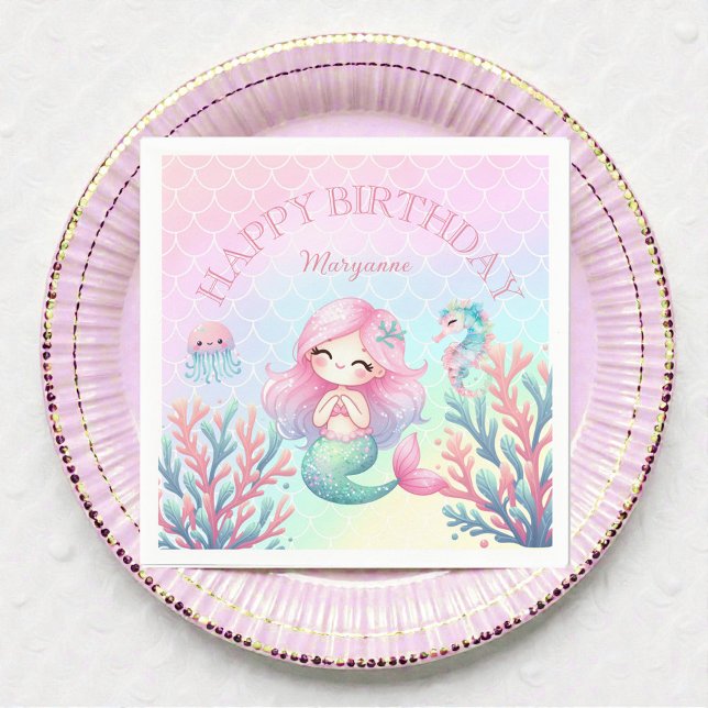 Mermaid Tail Teal Pink Girly Birthday Party Pappersservett (Skapare uppladdad)