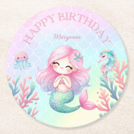 Mermaid Tail Teal Pink Girly Birthday Party Underlägg Papper Rund