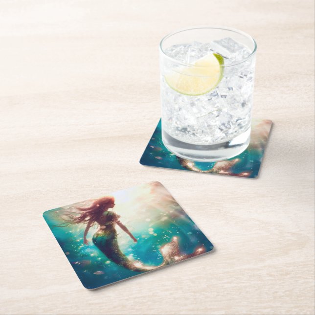 Mermaid theme party custom party coasters underlägg papper kvadrat (Insitu)