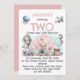 Mermaid Themed 2nd Birthday Invitation Inbjudningar