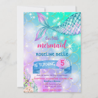 Mermaid Under The Sea  Birthday Inbjudningar