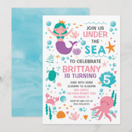 Mermaid Under the Sea birthday invitation Inbjudningar
