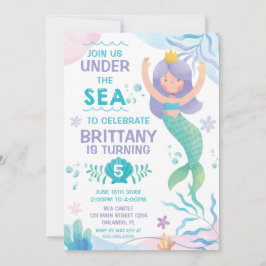 Mermaid Under the Sea cute birthday invitation Inbjudningar