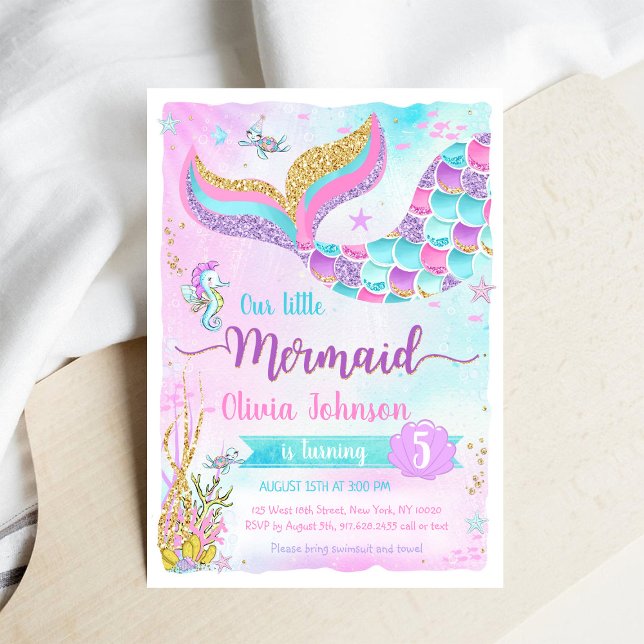 Mermaid Under the Sea Girl Birthday Inbjudningar (Skapare uppladdad)