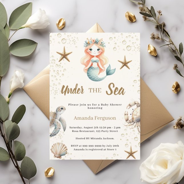 Mermaid Under the sea ocean animals Baby Shower Inbjudningar (Skapare uppladdad)