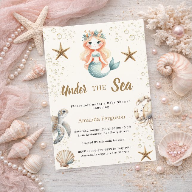 Mermaid Under the sea ocean animals Baby Shower Inbjudningar (Skapare uppladdad)