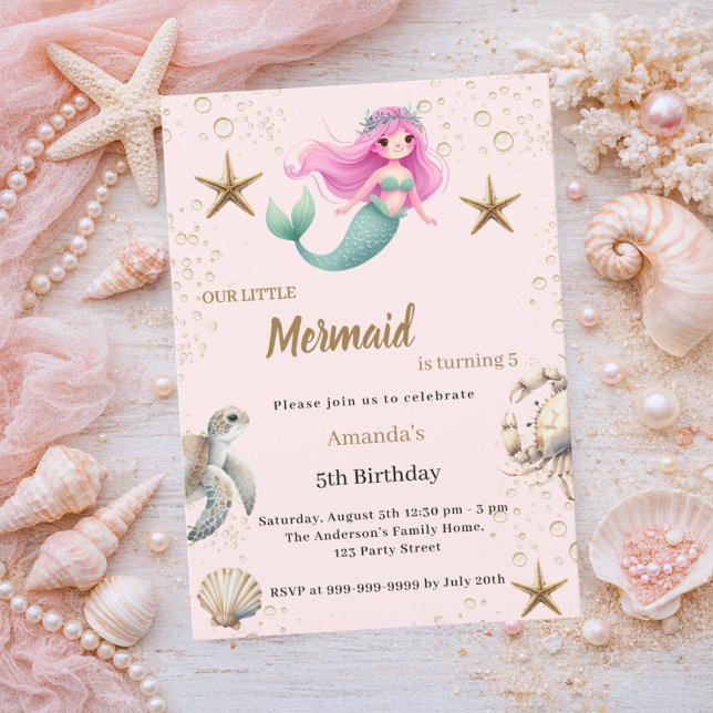 Mermaid Under the sea ocean animals Birthday Inbjudningar (Skapare uppladdad)