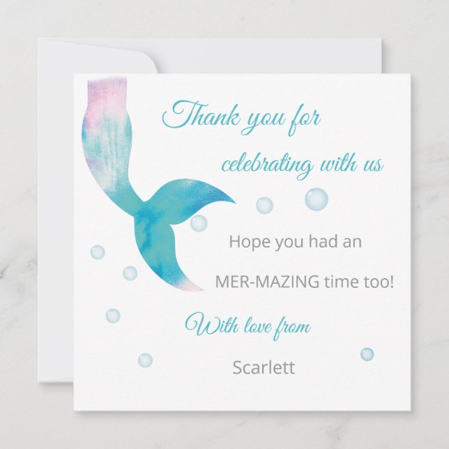 Mermaid Under The Sea Pastel Personalized  Tack Kort (Framsida)