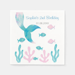 Mermaid Under the Sea Pastel Pink Blue Birthday  Pappersservett