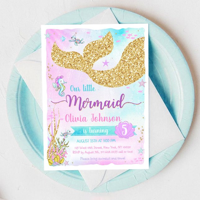 Mermaid Under the Sea Rainbow Girl Birthday Inbjudningar (Skapare uppladdad)