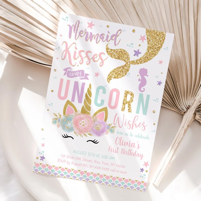 Mermaid Unicorn Girl Birthday Invitation Inbjudningar (Skapare uppladdad)