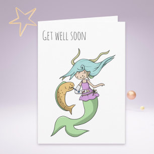 Mermaid with Broken Arm in Cast Get Well Soon Kort