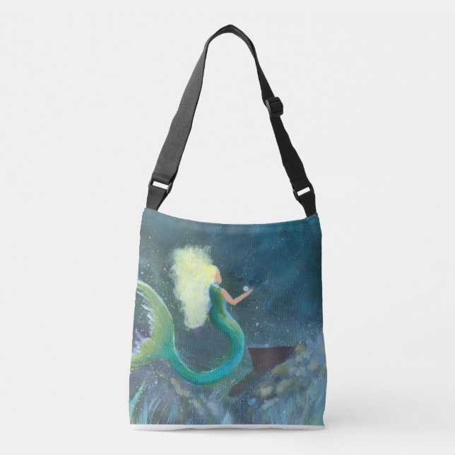 Mermaid with her pearl crossbody tote bag axelväska (Framsida)