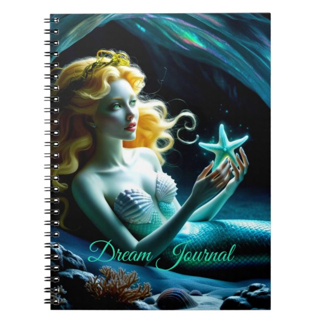 Mermaid With Starfish in Cave Dream Journal Anteckningsbok (Framsidan)