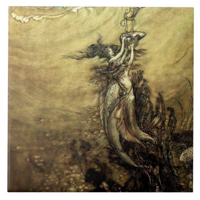 “Mermaids of the Rhine” by Arthur Rackham Kakelplatta (Framsidan)