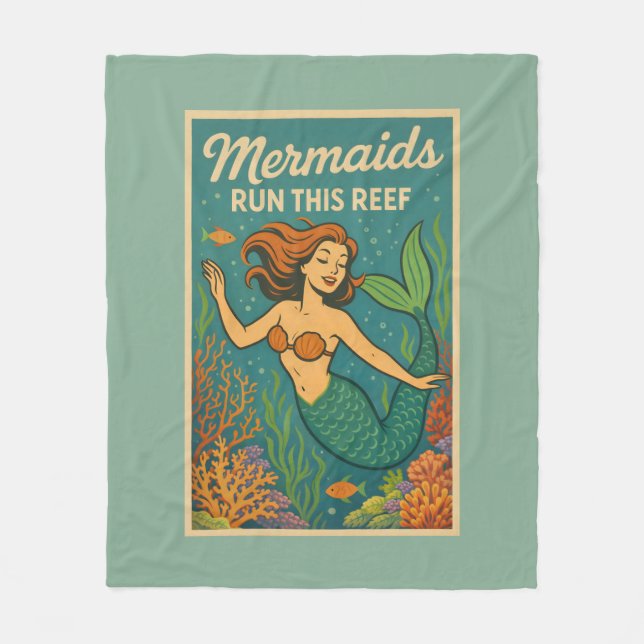 Mermaids Run This Reef | Retro Coral Fish Sea Life Fleecefilt (Framsidan)