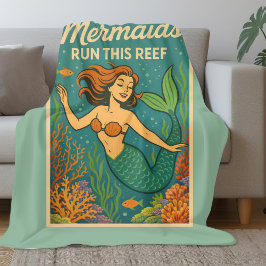 Mermaids Run This Reef | Retro Coral Fish Sea Life Fleecefilt