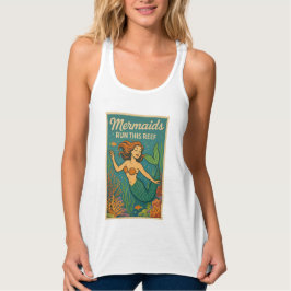 Mermaids Run This Reef Retro Coral Ocean Sea Life Linne Med Racerback