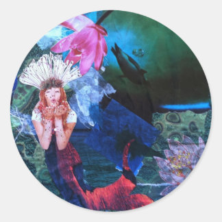 Mermaig Goddess Art Collage with Penguins Runt Klistermärke