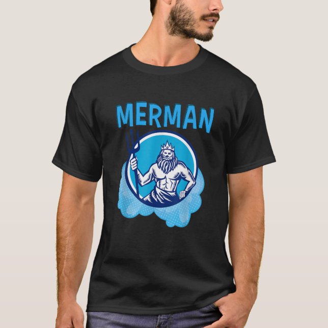 Merman Costume För manar med Poseidon Trident Merm T Shirt (Framsida)