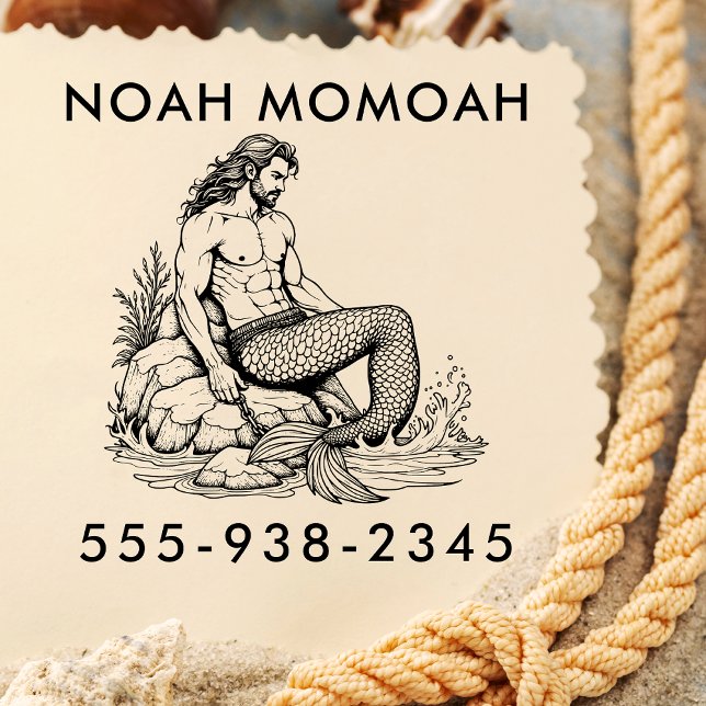 Merman Hunk vid Sten Svan i Surfan Vågar Självfärgande Stämpel (Skapare uppladdad)