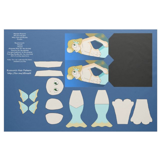 Merman Kuzoura DIY Vin Tote och Plushie Combo Tyg (Yard)