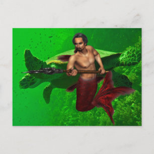 Merman med Sea Turtle Postcard Vykort