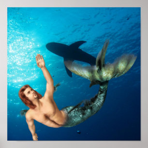 Merman med Shark Poster