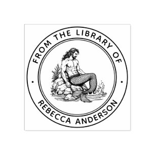 Merman på Sten Ex Libris Bookplate Bibliotek Bok Stämpel
