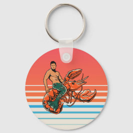 Merman Riding Lobster Button Nyckelring