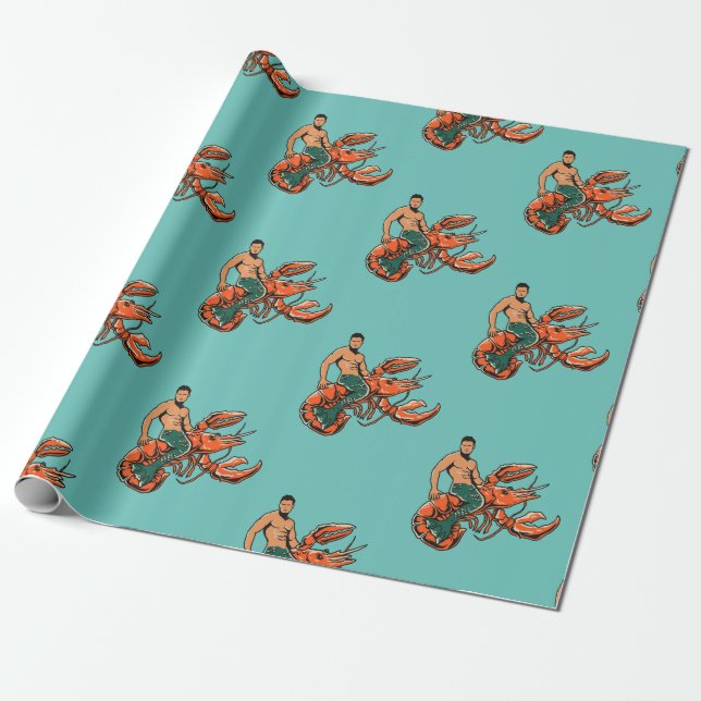 Merman Riding Lobster Presentpapper (Utrullad)