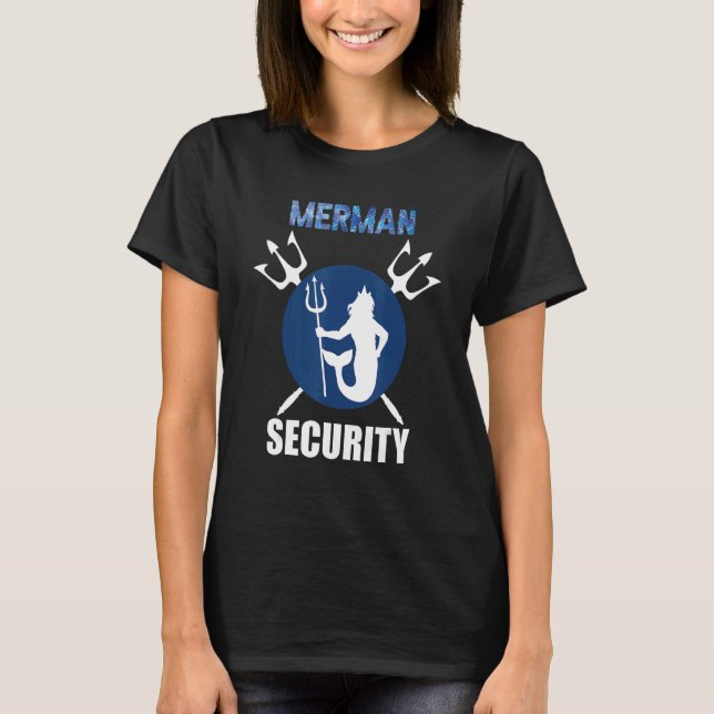 Merman Sjöjungfru Security Mer Beard Merman Manar  T Shirt (Framsida)