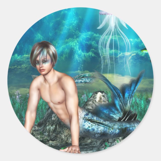 Merman Stickers Runt Klistermärke (Framsida)