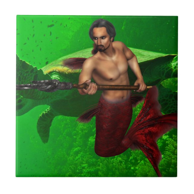 Mermanen med havssköldpaddan belägger med tegel kakelplatta (Framsidan)