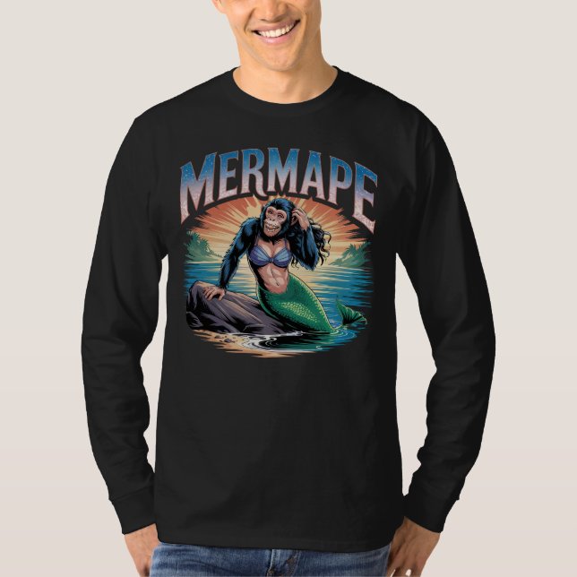 Mermape Illustration Combo Creature Funny T Shirt (Framsida)