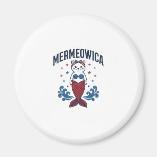 Mermeowica Patriotisk Katt Havsfruskimrande T-Shir Magnet
