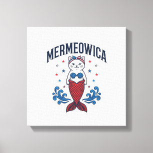 Mermeowica Patriotisk Katt Havsfrusko Design_1 Canvastryck