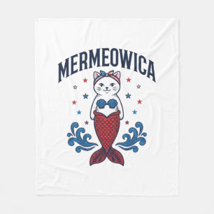 Mermeowica Patriotisk Katt Havsfrusko Design_1 Fleecefilt