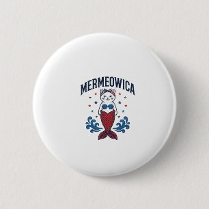 Mermeowica Patriotisk Katt Havsfrusko Design_1 Knapp