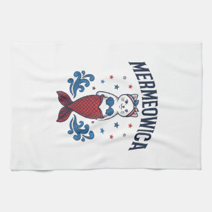 Mermeowica Patriotisk Katt Havsfrusko Design_1 Kökshandduk